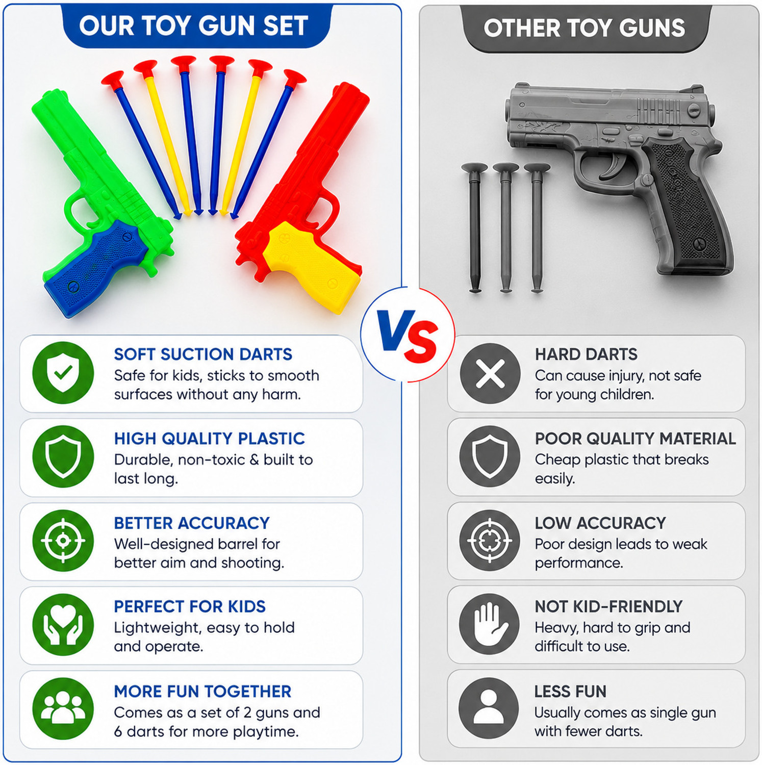 Image of Sasta he Kids Toy Gun Set 2 Guns with 6 Vacuum Suction Darts Safe Toys Red Green Guns & Darts
