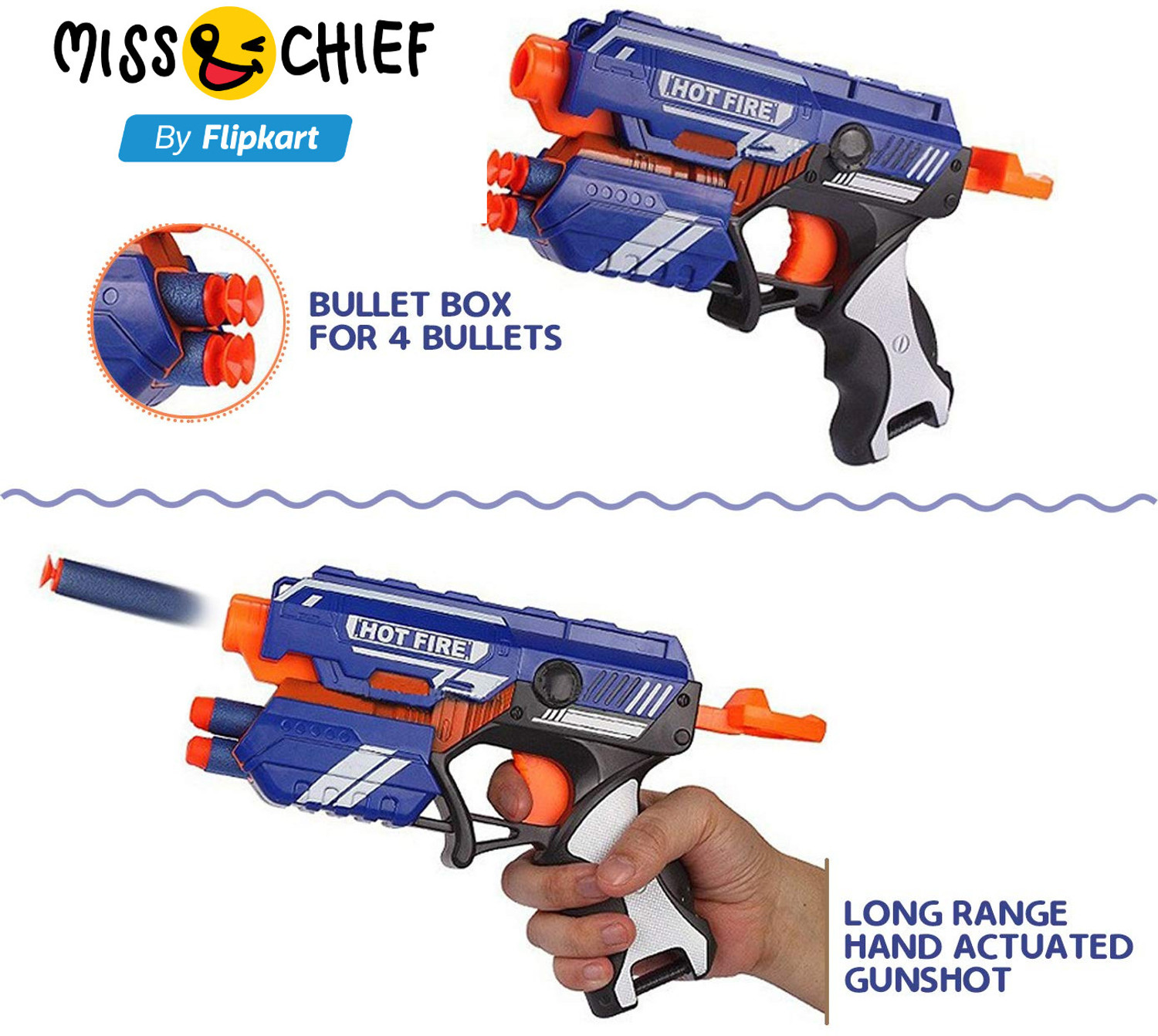 Image of Miss & Chief Sharp Soft Blaster Manual Soft Bullet Shooting Gun Toy with 10 Soft Foam Bullets Guns & Darts