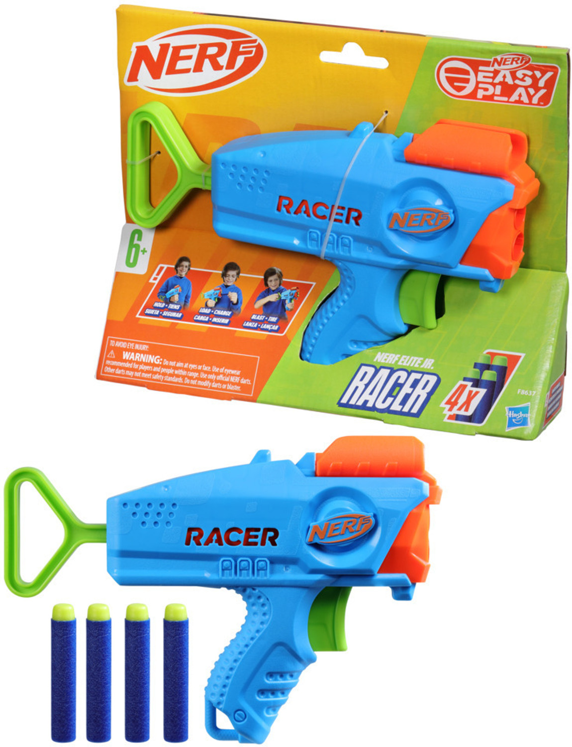Image of Nerf Elite Junior Racer Easy Play Dart Blaster,4 Elite Darts, Outdoor Toys For Age 6+ Guns & Darts