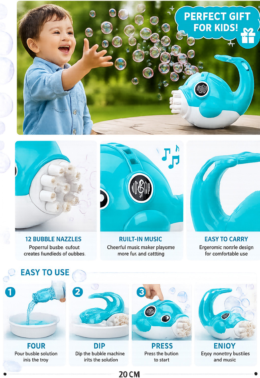 Image of Time 2 toys Dolphin Bubble Machine Gun Handy Electric Automatic Bubble Making Toy for Kids Water Gun (Red)