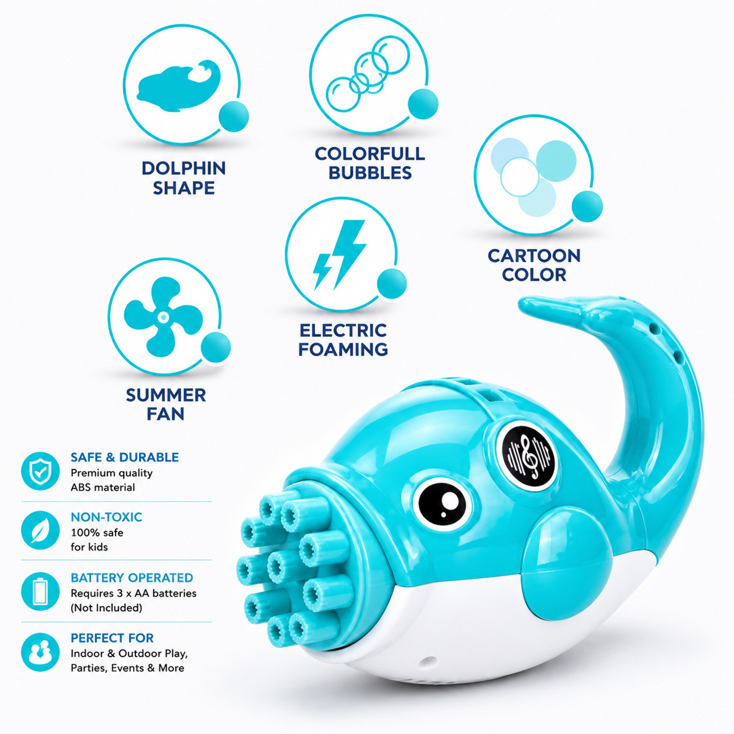 Image of Time 2 toys Dolphin Bubble Machine Gun Handy Electric Automatic Bubble Making Toy for Kids Water Gun (Blue)