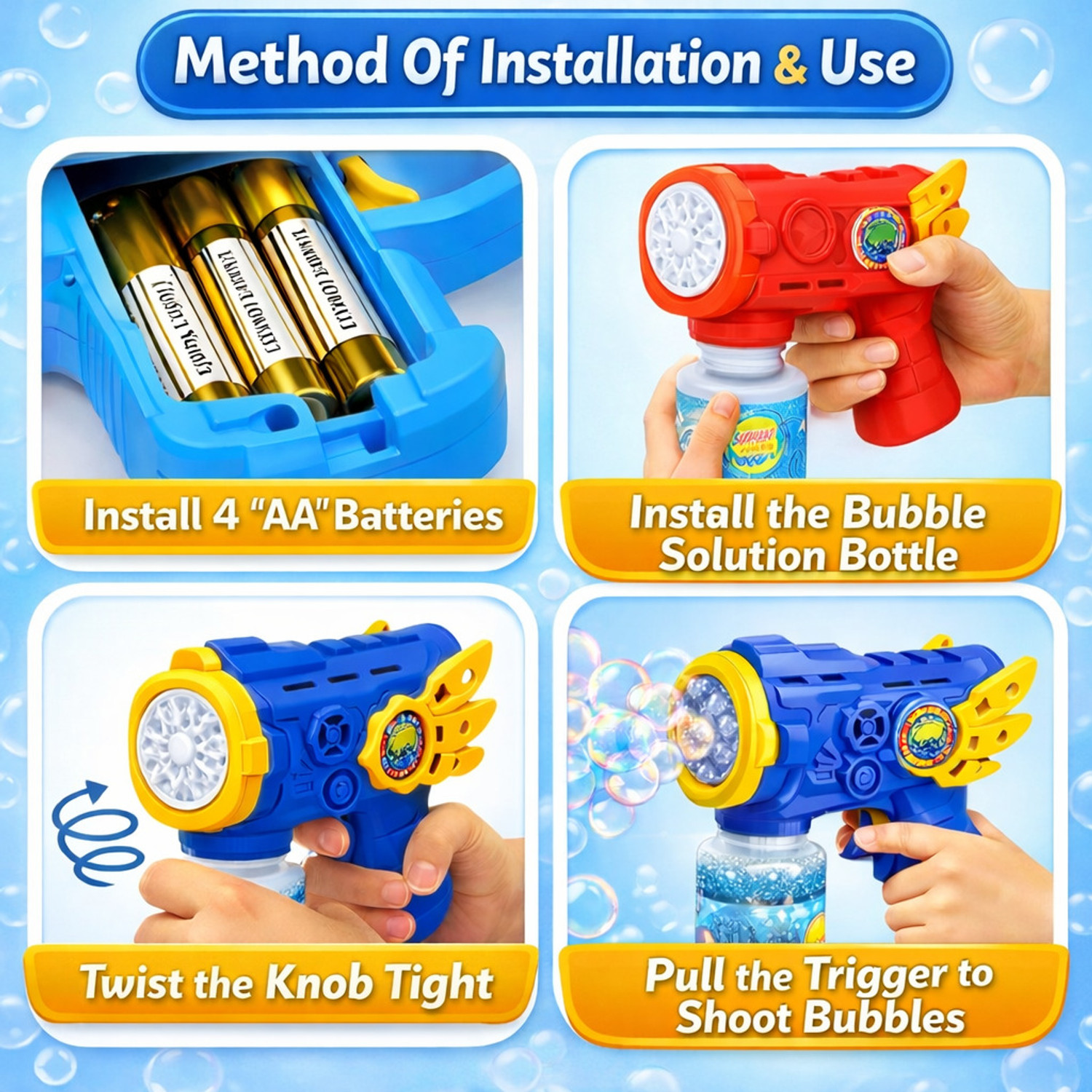 Image of Aniloons Automatic Bubble Gun Toy with LED Lights for Kids Outdoor Fun Water Gun