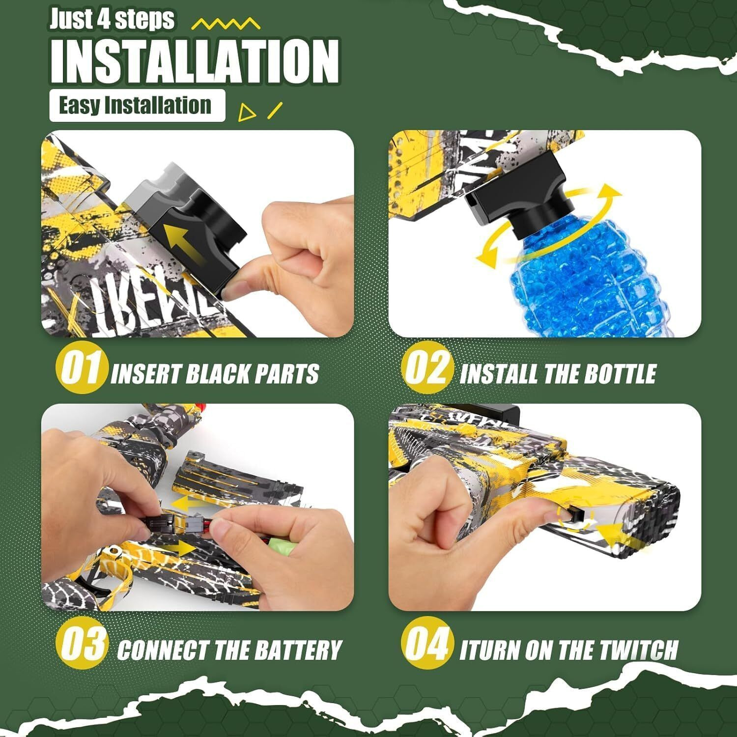 Image of PAPASpace Automatic Gel Blaster Toy Gun with Rechargeable Battery & 10,000 Water Beads Guns & Darts