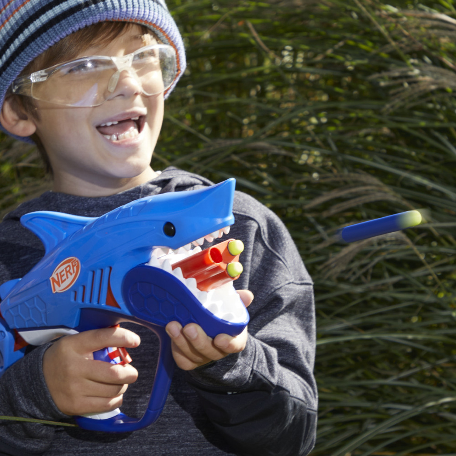 Image of Nerf Junior Wild Sharkfire, Easy Play Dart Blaster, 8 Elite Darts, Age 6+ Guns & Darts
