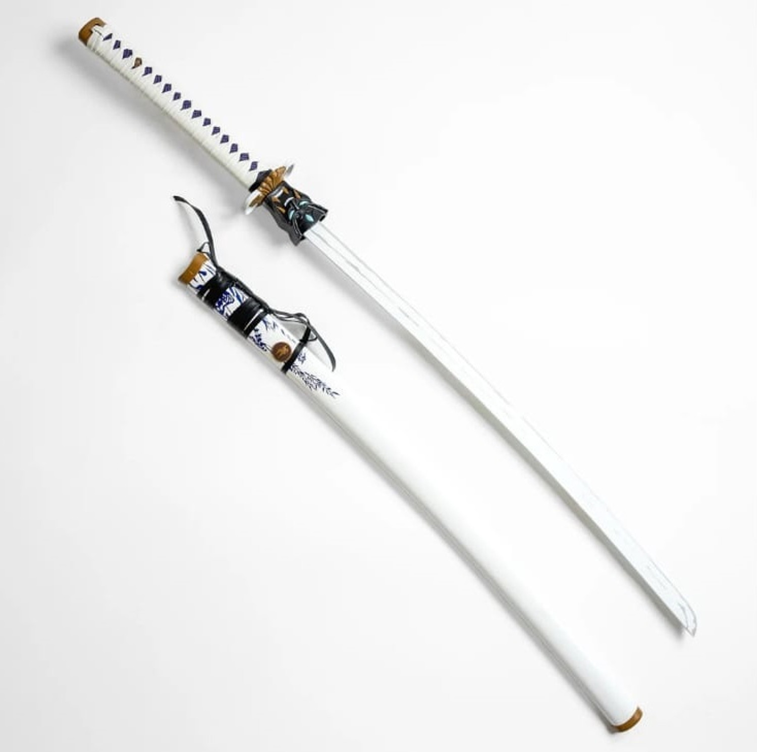 Image of World Gift Mart Premium White Samurai Katana 105cm-Unassembled Cosplay Sword Replica with Sheath Maces & Swords