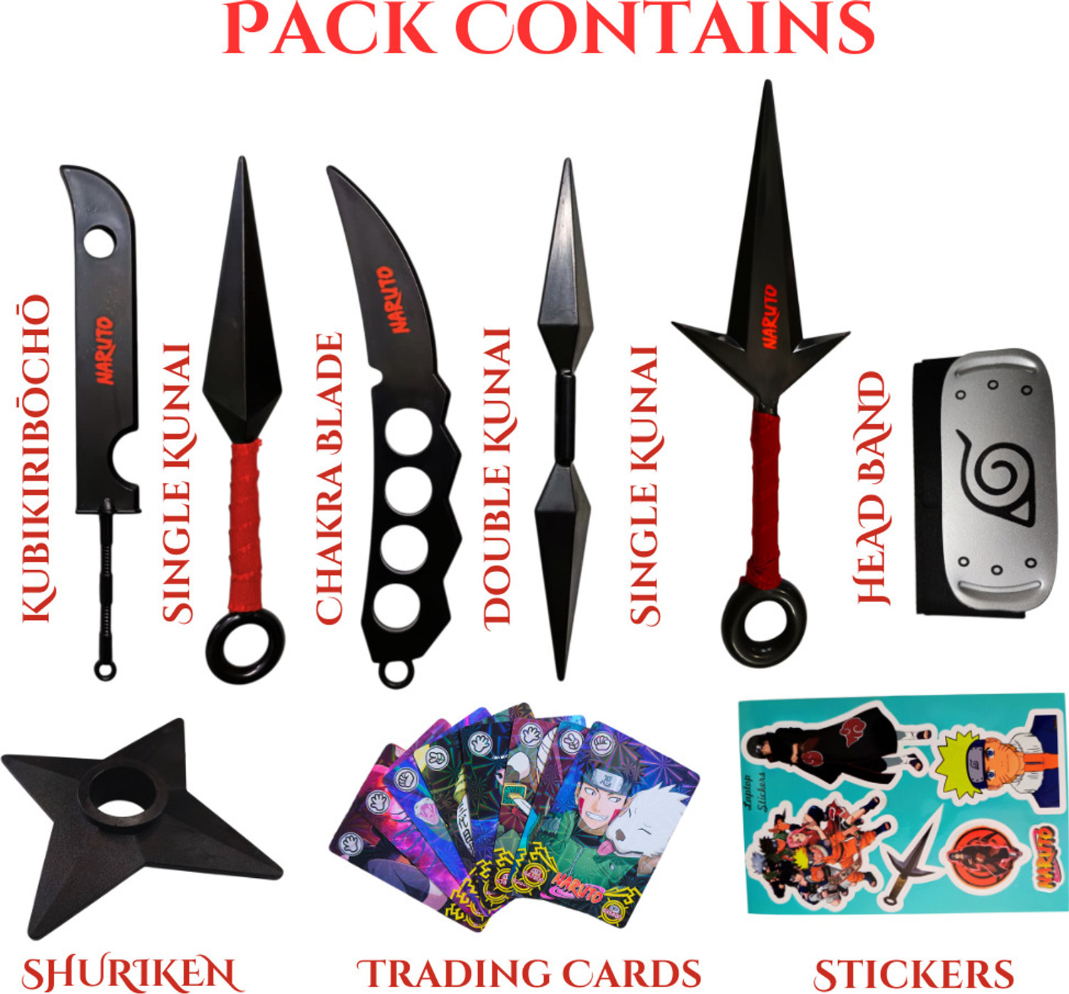 Image of Animex Naruto Kunai Shuriken Chakra Blade Head Band Stickers and Cards Mega Combo Pack Ninja Gears
