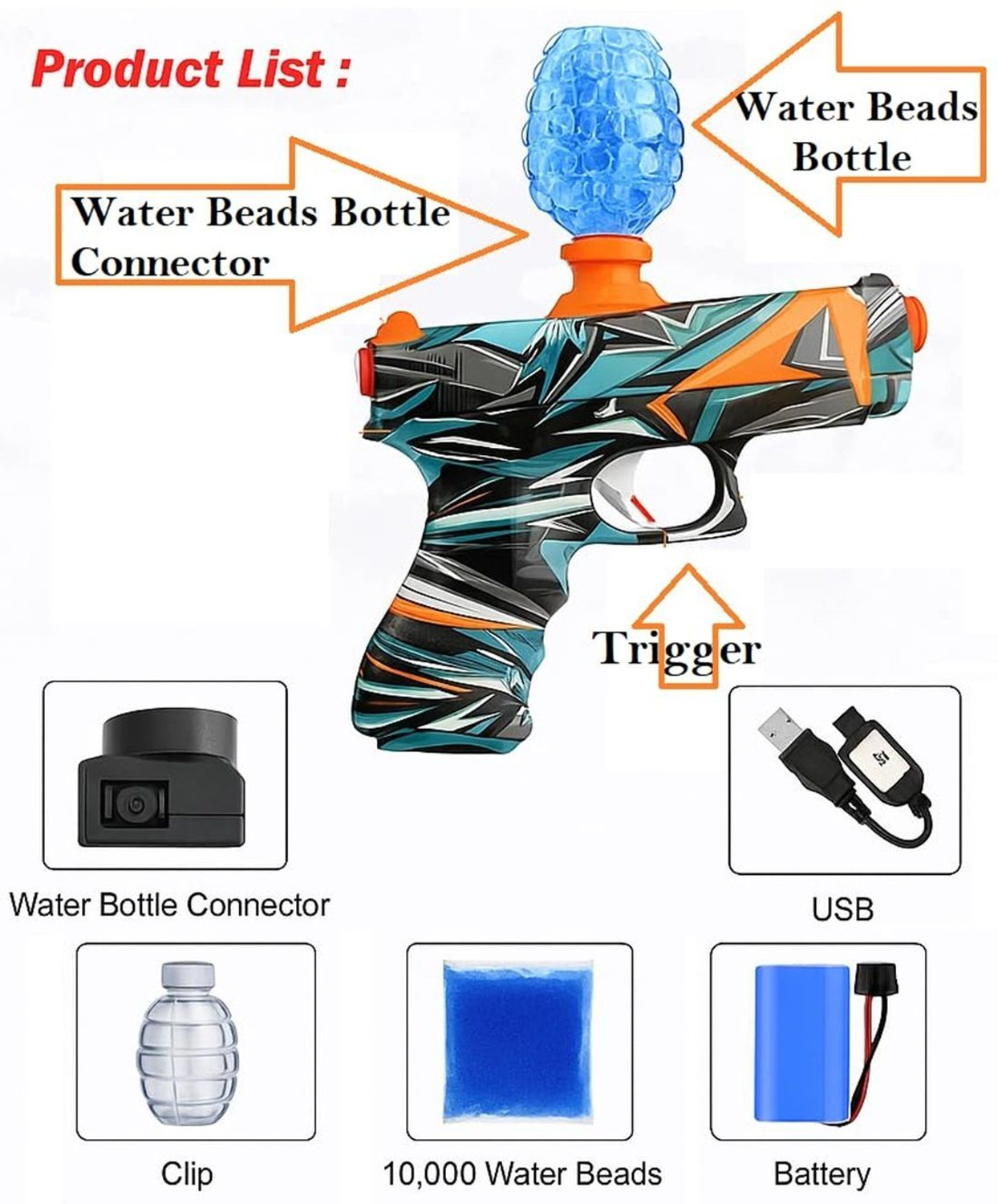 Image of PAPASpace Automatic Gel Blaster Toy Gun with Rechargeable Battery & 10,000 Water Beads Guns & Darts