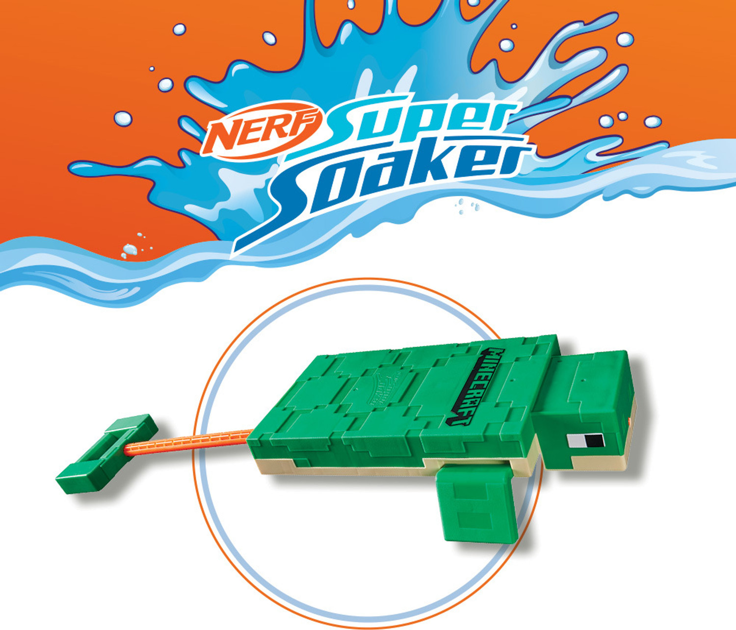 Image of Nerf SuperSoaker Minecraft Turtle Water Blaster, Pull Back, Branded Holi Pichkari Water Gun