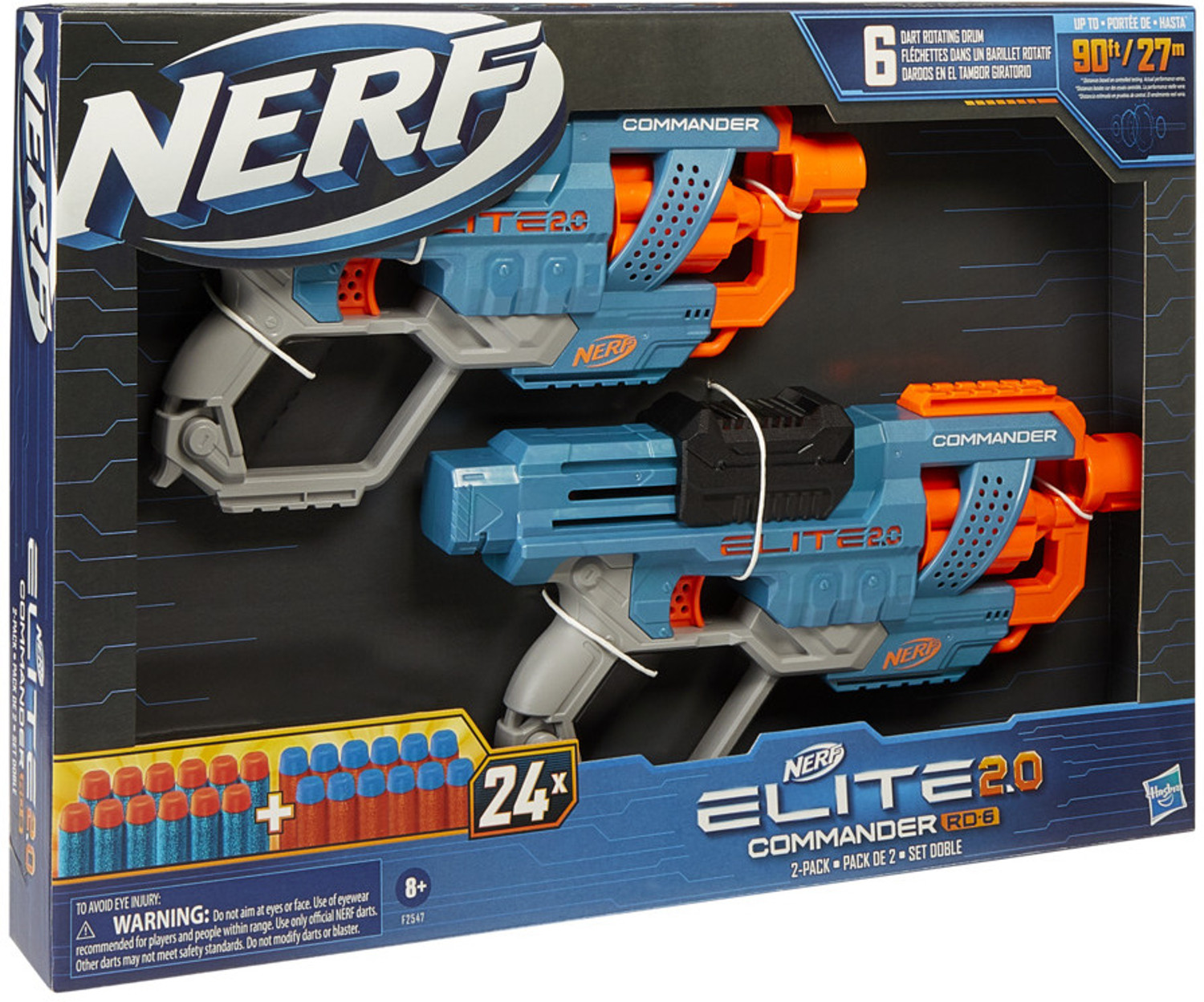 Image of Nerf Elite 2.0 Commander RD-6 Blaster 2-Pack, 2 Blasters, 24 Darts, 6-Dart Drum Guns & Darts