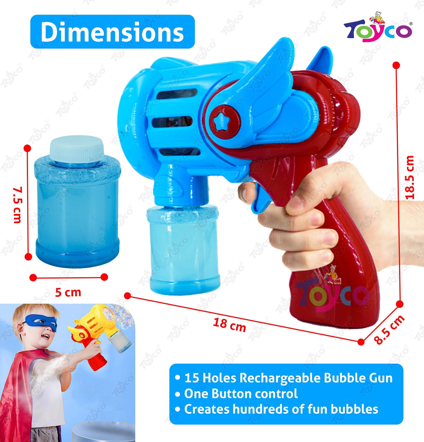 Image of Toyco 15 Holes Unlimited Bubble Machine RECHARGEABLE Toy Gun with Two Refill Bottles Guns & Darts