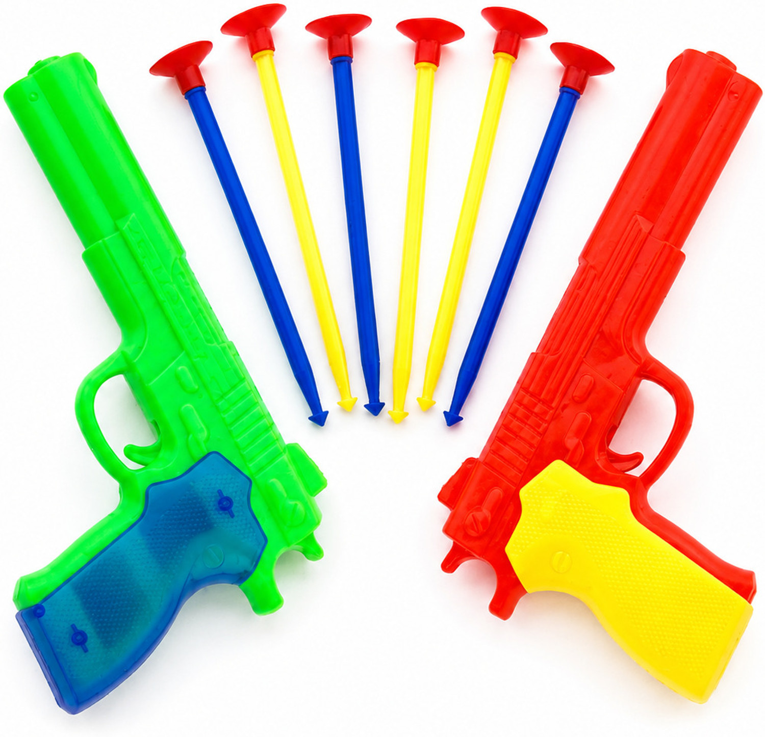 Image of Sasta he Kids Toy Gun Set 2 Guns with 6 Vacuum Suction Darts Safe Toys Red Green Guns & Darts