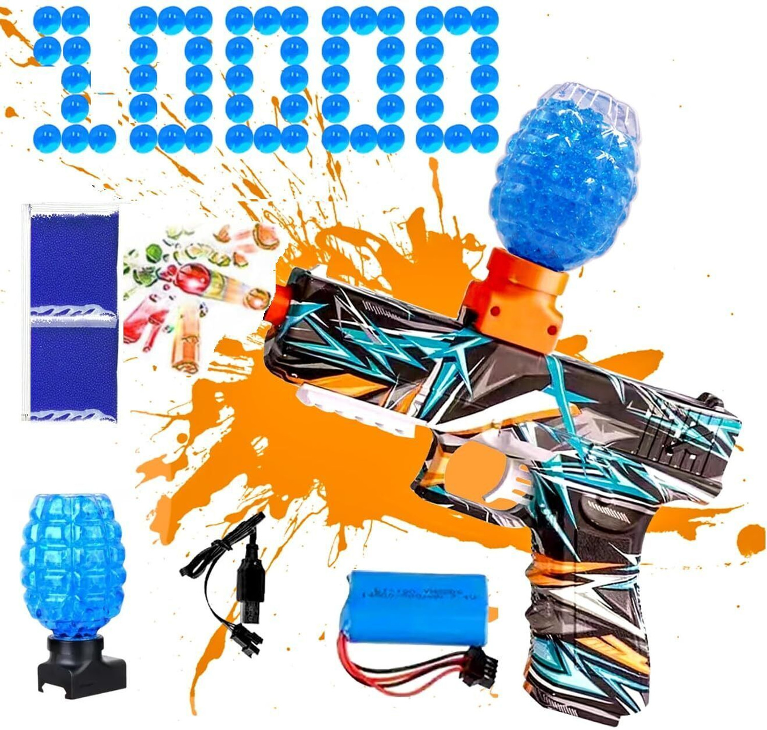Image of PAPASpace Automatic Gel Blaster Toy Gun with Rechargeable Battery & 10,000 Water Beads Guns & Darts