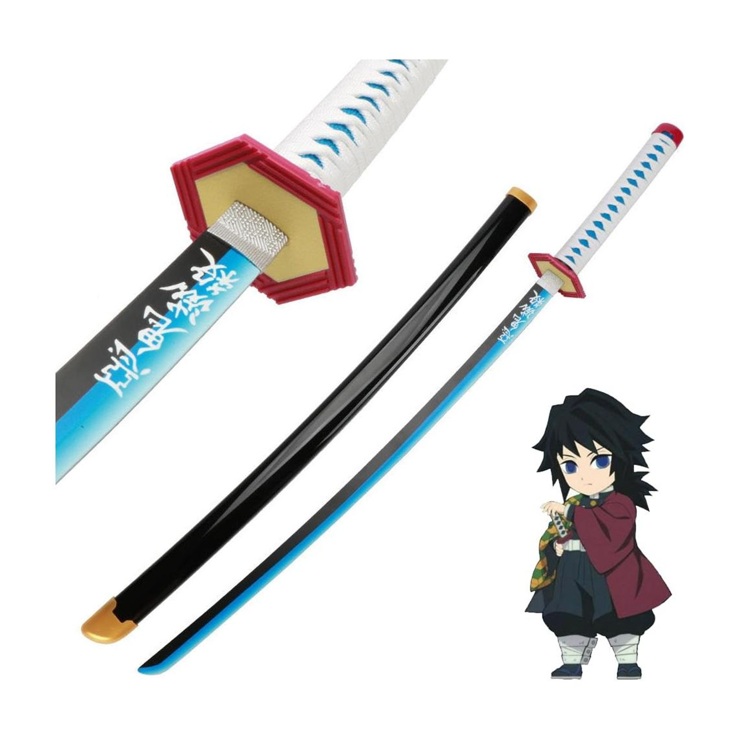 Image of World Gift Mart Demon Slayer Giyu Tomioka Wooden Toy Katana (105 CM) Maces & Swords (Multicolor)
