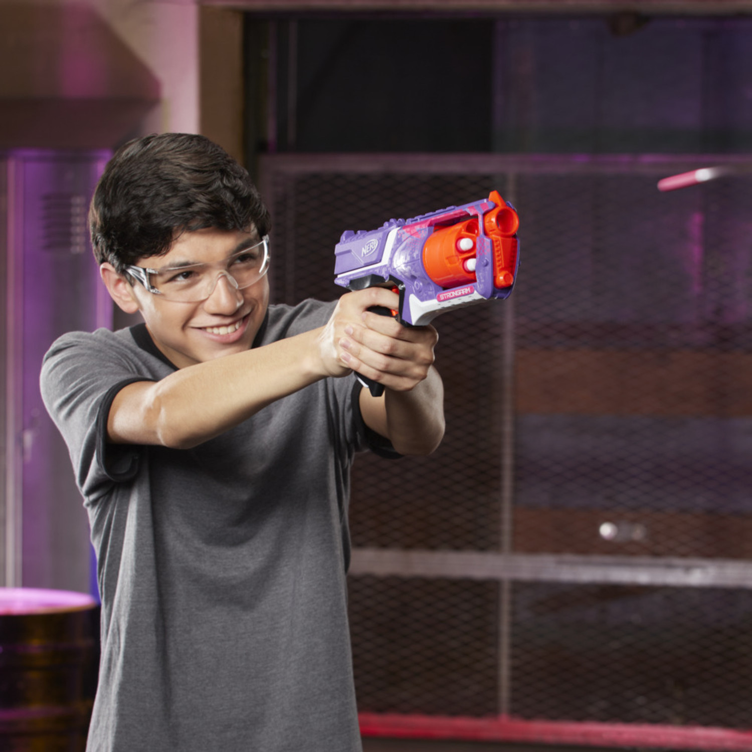 Image of Hasbro Nerf Elite Strongarm Purple Blaster | Rotating Barrel Slingshots