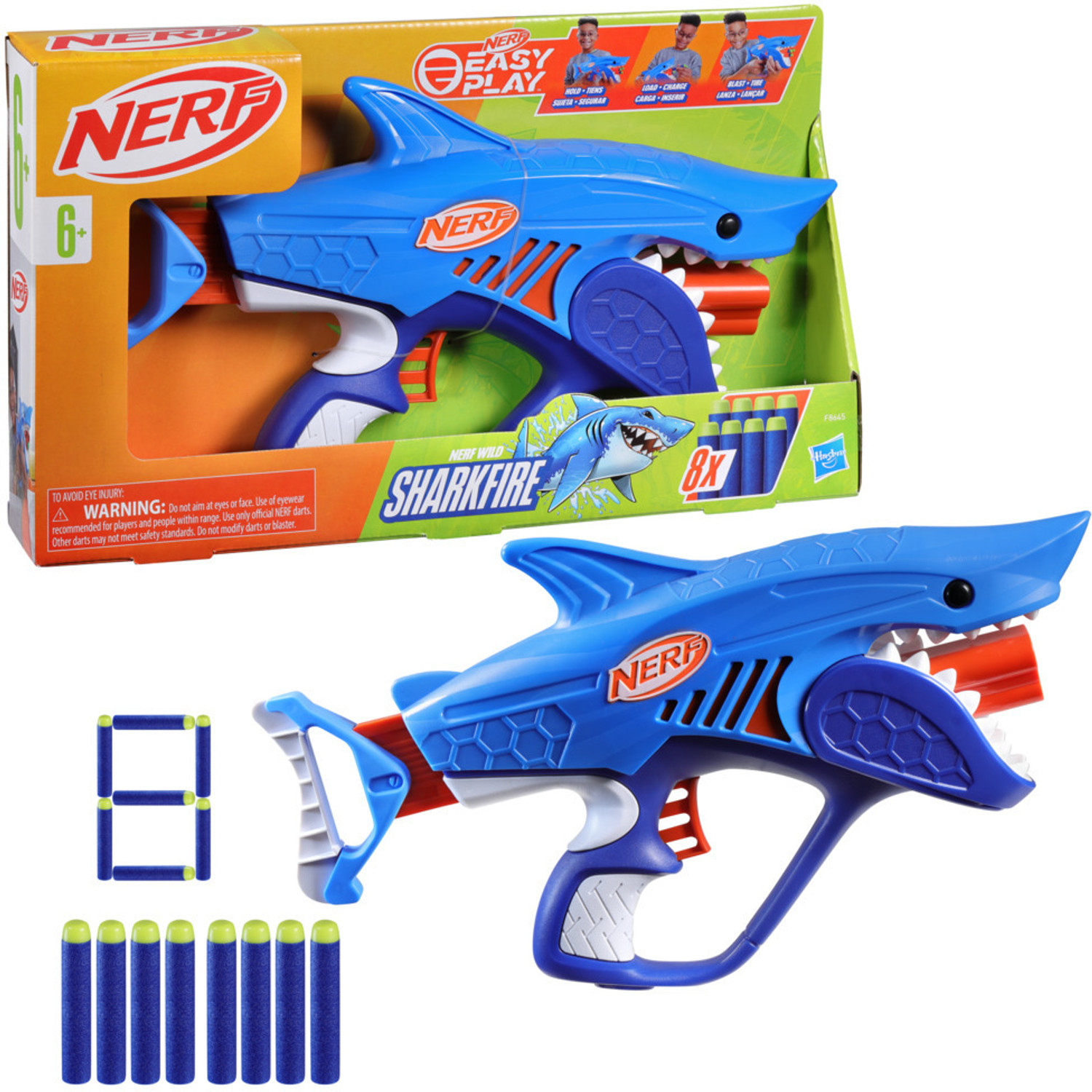 Image of Nerf Junior Wild Sharkfire, Easy Play Dart Blaster, 8 Elite Darts, Age 6+ Guns & Darts