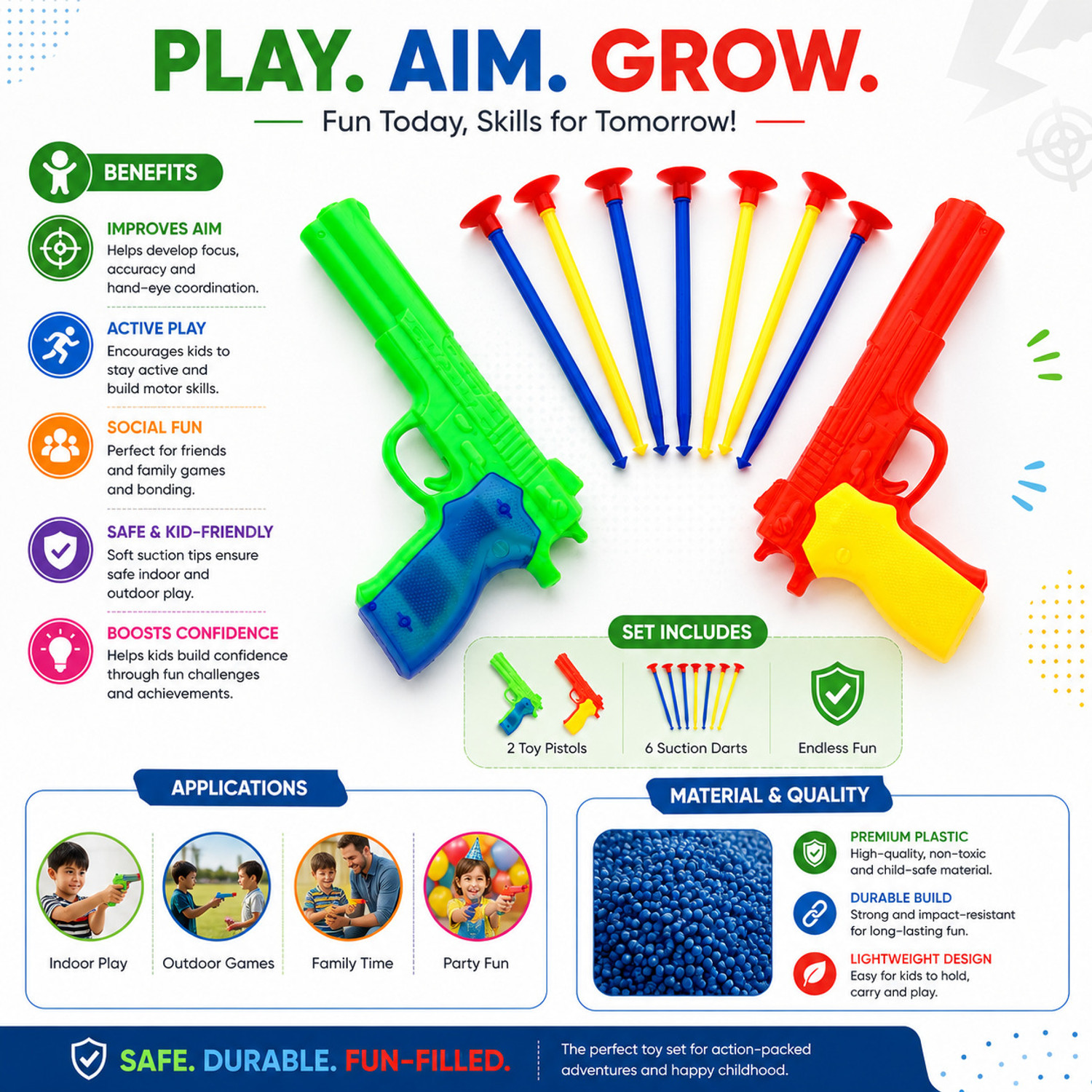 Image of Sasta he Kids Toy Gun Set 2 Guns with 6 Vacuum Suction Darts Safe Toys Red Green Guns & Darts