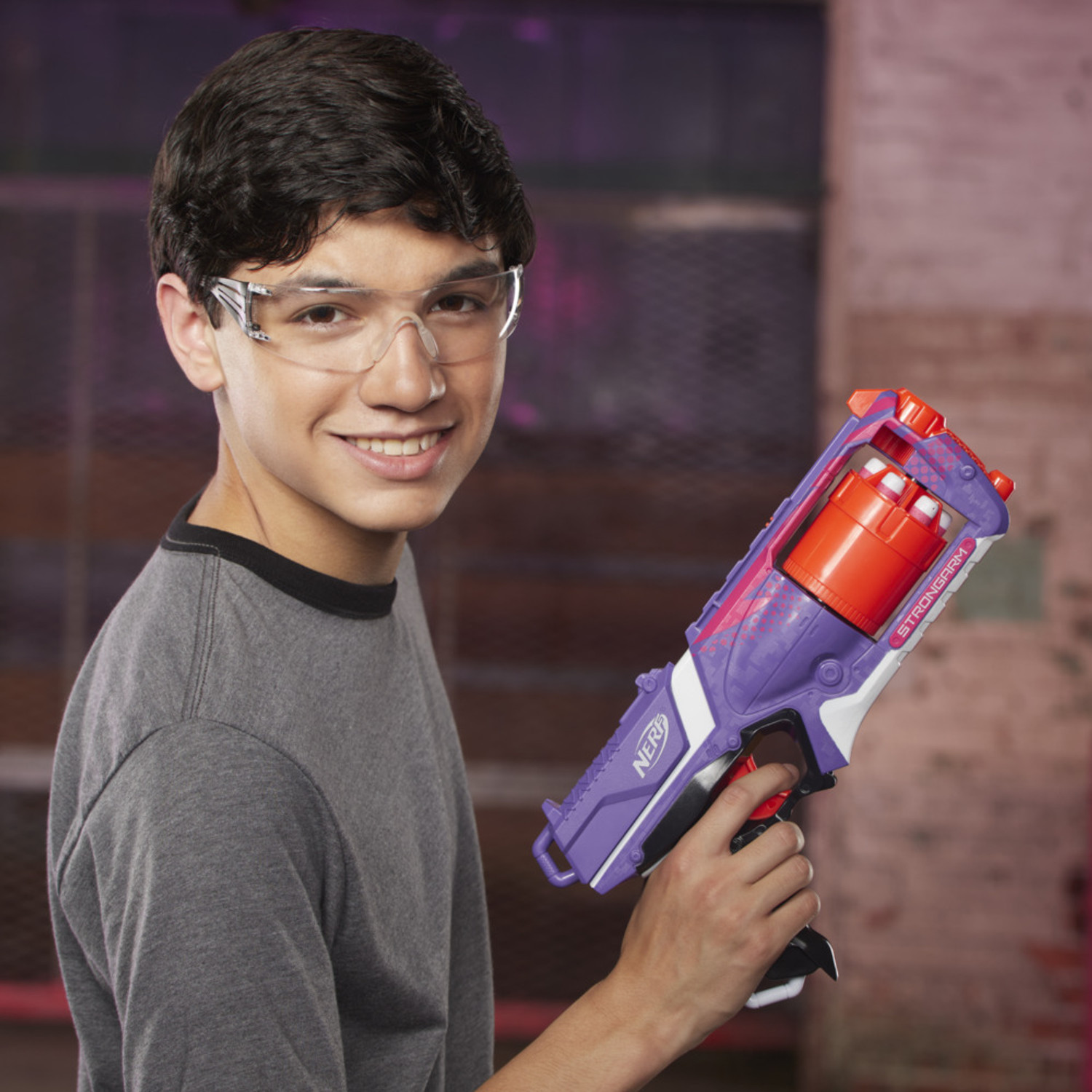 Image of Hasbro Nerf Elite Strongarm Purple Blaster | Rotating Barrel Slingshots