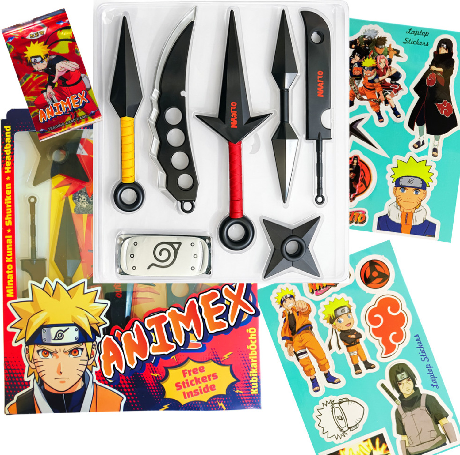 Image of Animex Naruto Kunai Shuriken Chakra Blade Head Band Stickers and Cards Mega Combo Pack Ninja Gears