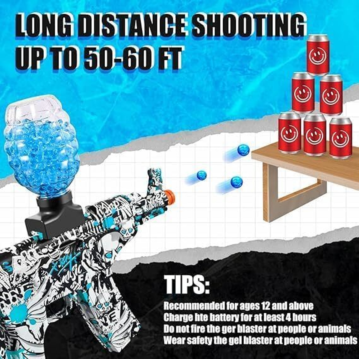 Image of Super Toy Electric Gel Blaster Gun Toy with 1000 Balls Automatic Shooting Rechargeable Guns & Darts