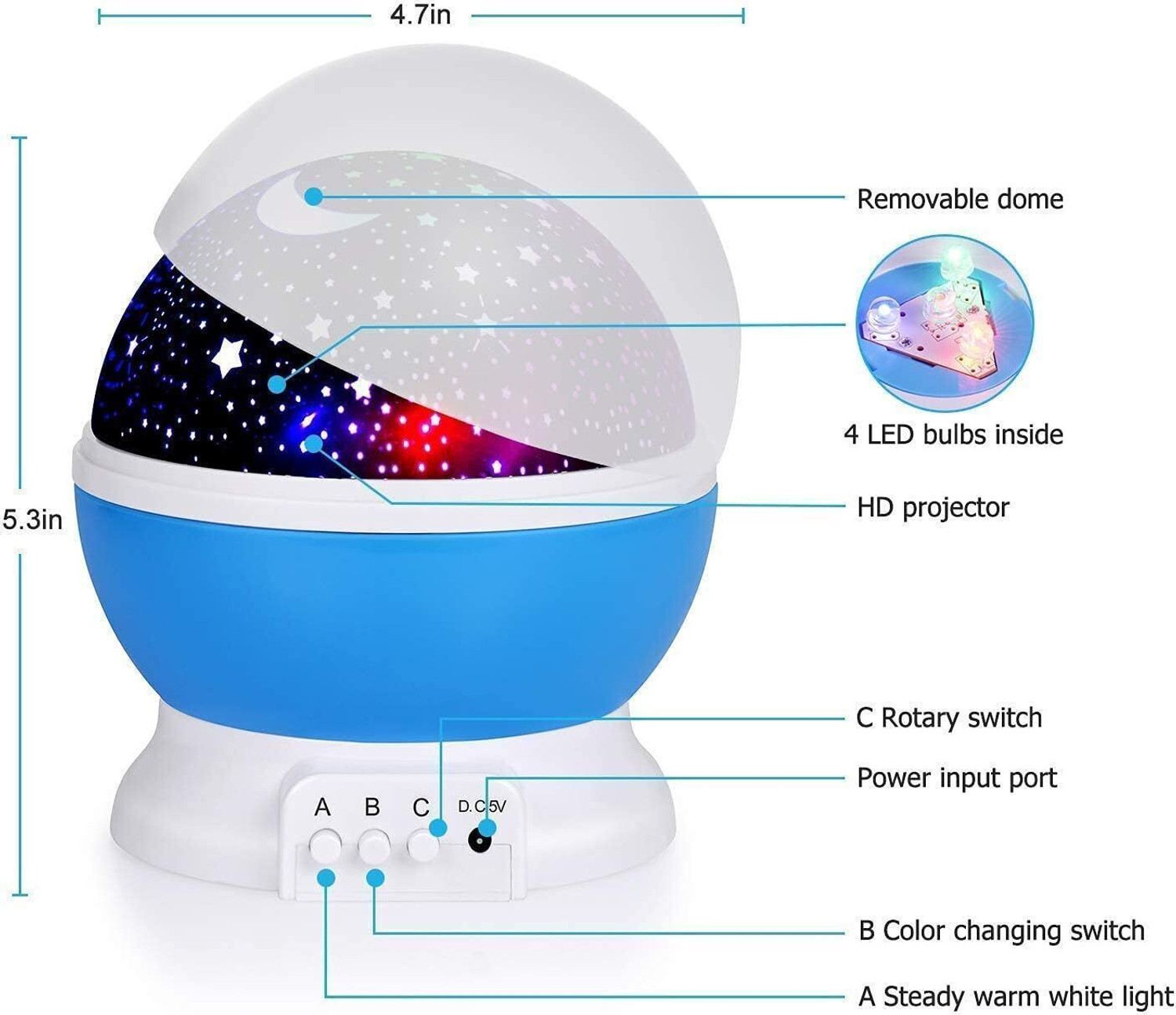 Image of TOYTONIC Star Projector Night Light | Rotating Galaxy Lamp for Kids | LED Room Decor Slingshots