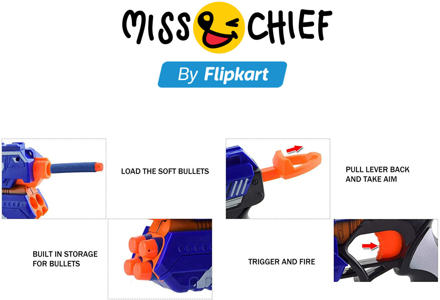 Image of Miss & Chief Sharp Soft Blaster Manual Soft Bullet Shooting Gun Toy with 10 Soft Foam Bullets Guns & Darts