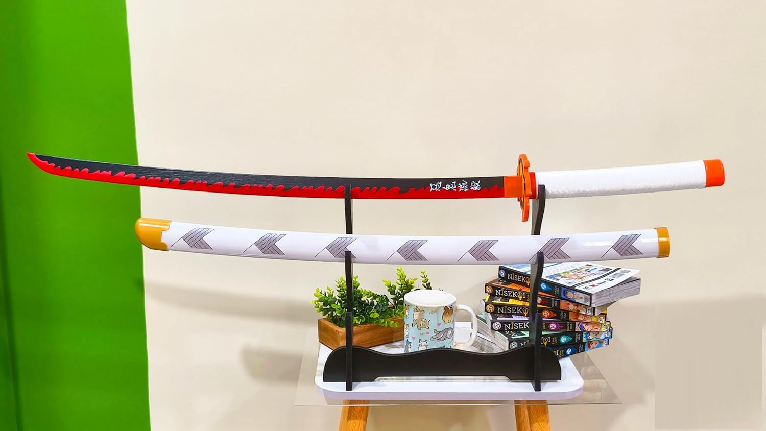 Image of World Gift Mart Demon Slayer Rengoku Kyojuro Wooden Katana, 105 cm, Kimetsu No Yaiba Replica Maces & Swords