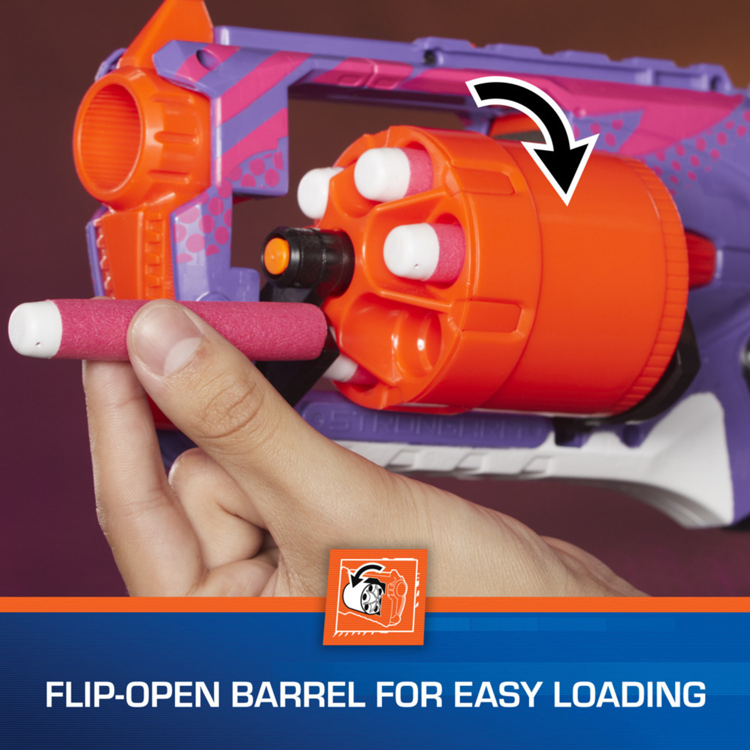 Image of Hasbro Nerf Elite Strongarm Purple Blaster | Rotating Barrel Slingshots