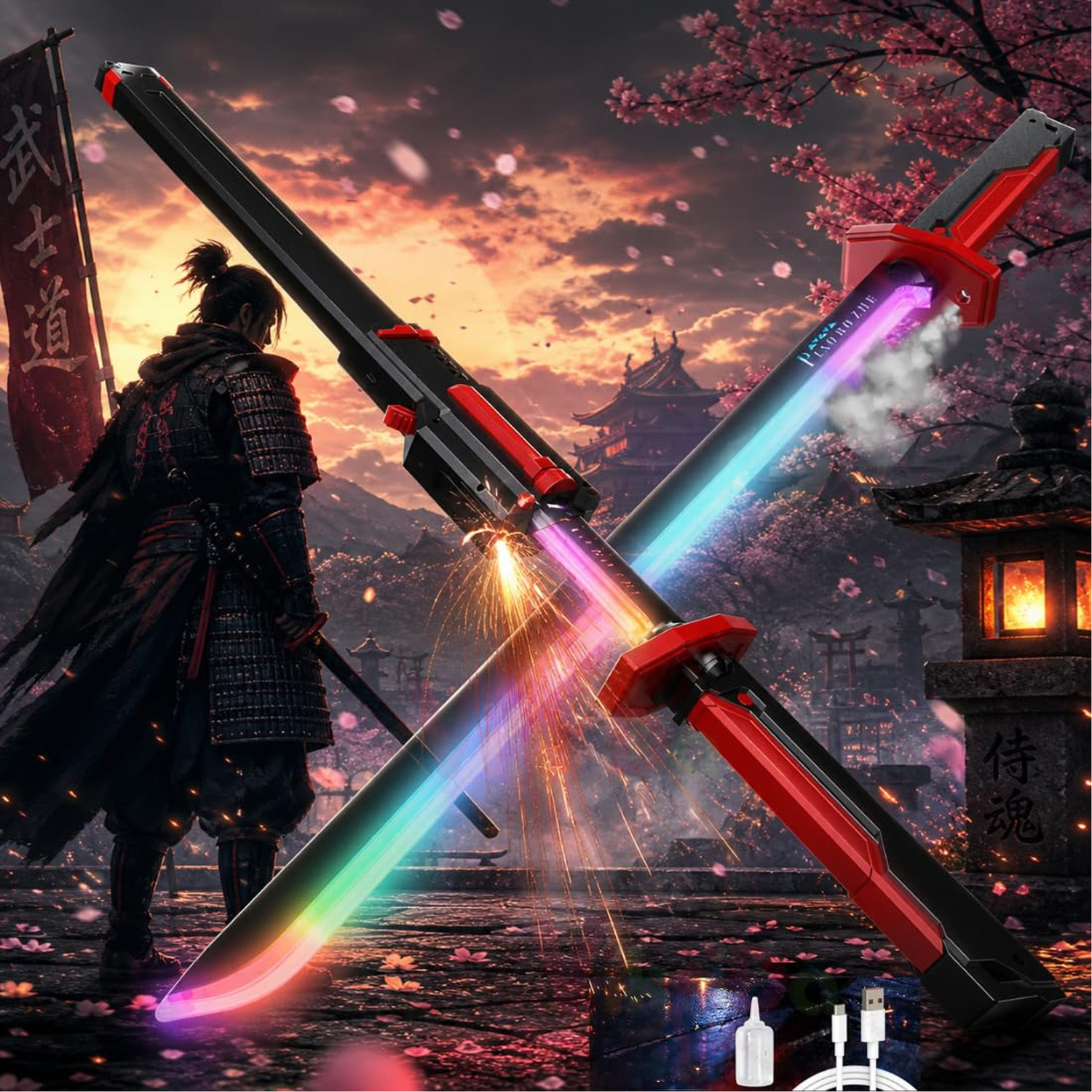 Image of VikriDa Toy Neon Sword 31.5 Inch Spark Blade Sound, Fog & Hit Sensor Light Sword Maces & Swords