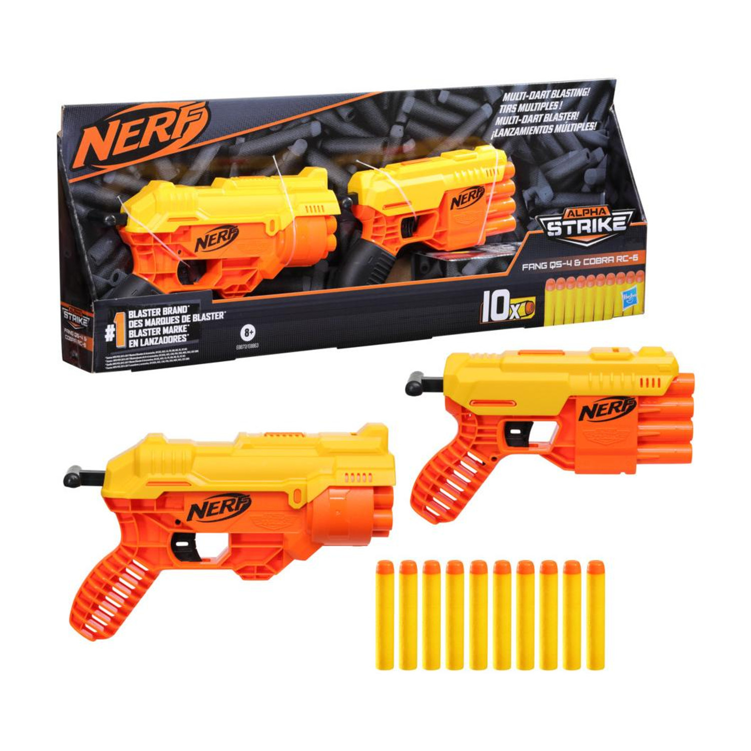Image of Nerf Alpha Strike Fang QS-6 and Cobra RC-6 Blasters,10 Official Elite Darts Darts & Plastic Bullets (Multicolor)