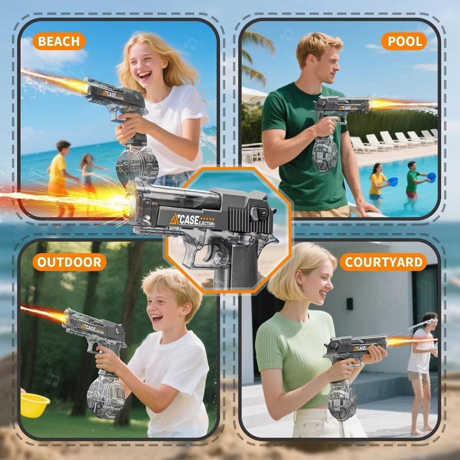 Image of PAPASpace Electric Water Gun Automatic LED Rechargeable High Pressure Water Blaster Water Gun