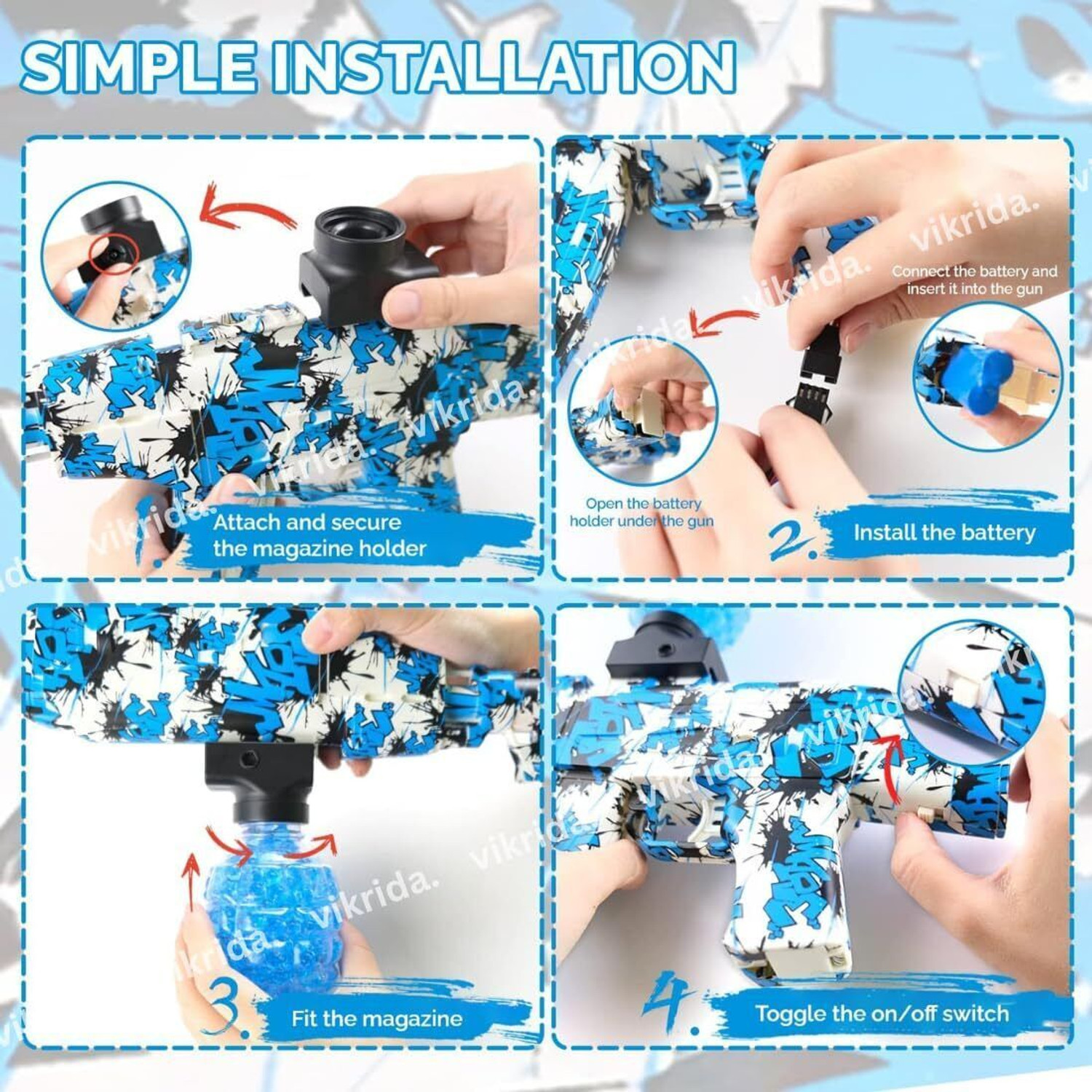 Image of VikriDa Electric Water Ball Blaster Toy Eco-Friendly Bullets Outdoor Shooting Fun Water Gun (Blue)
