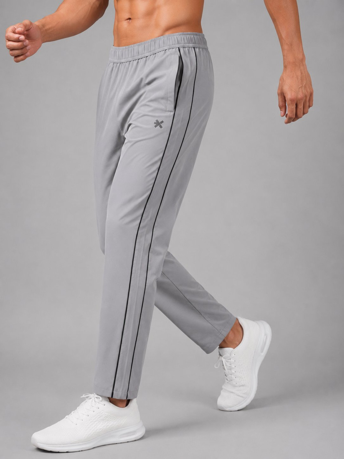 Image of HRX by Hrithik Roshan Striped Men Grey Track Pants