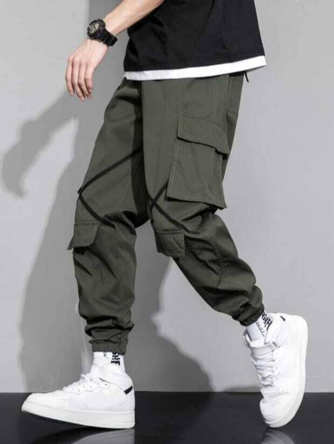 POLYPEARL Men Dark Green Trousers - Image 3