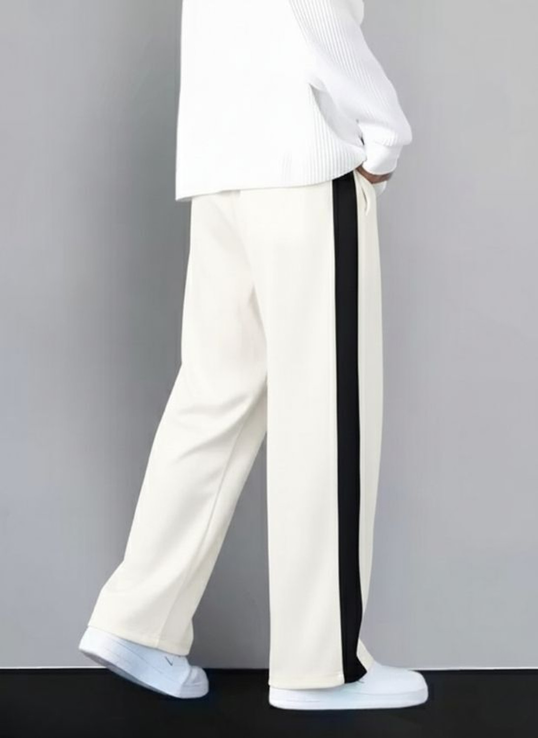 Image of STITCHCOUNTER Solid, Striped Men White, Black Track Pants