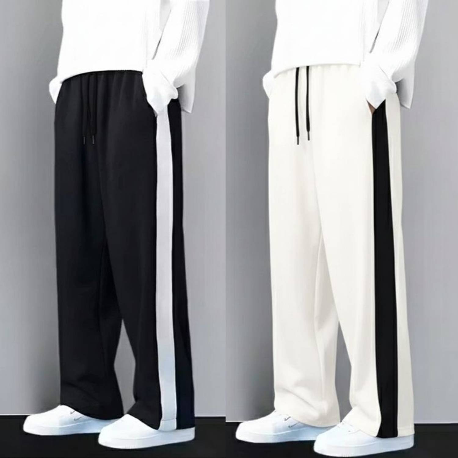 STITCHCOUNTER Colorblock Men Black, White Track Pants Pack of 2 - Image 1