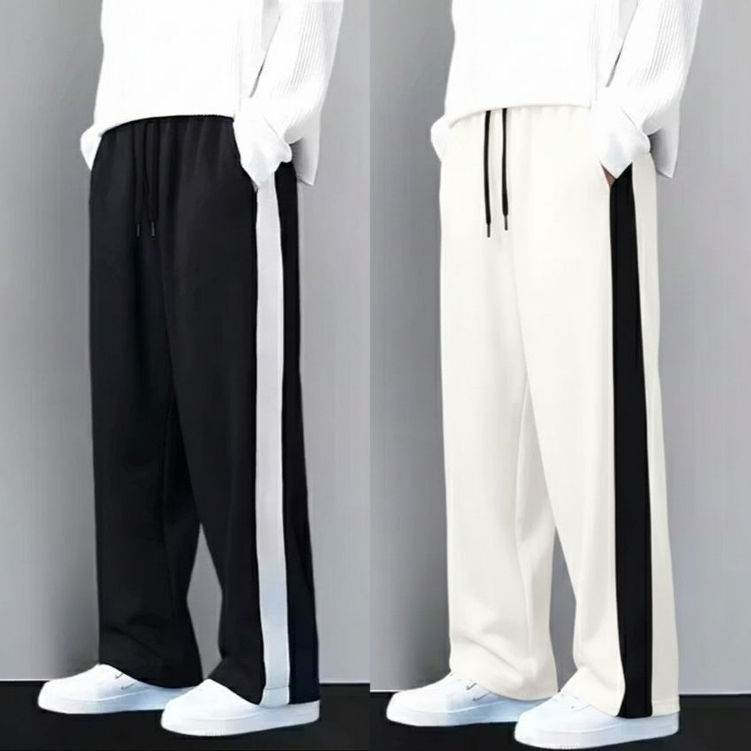 Image of STITCHCOUNTER Colorblock Men Black, White Track Pants