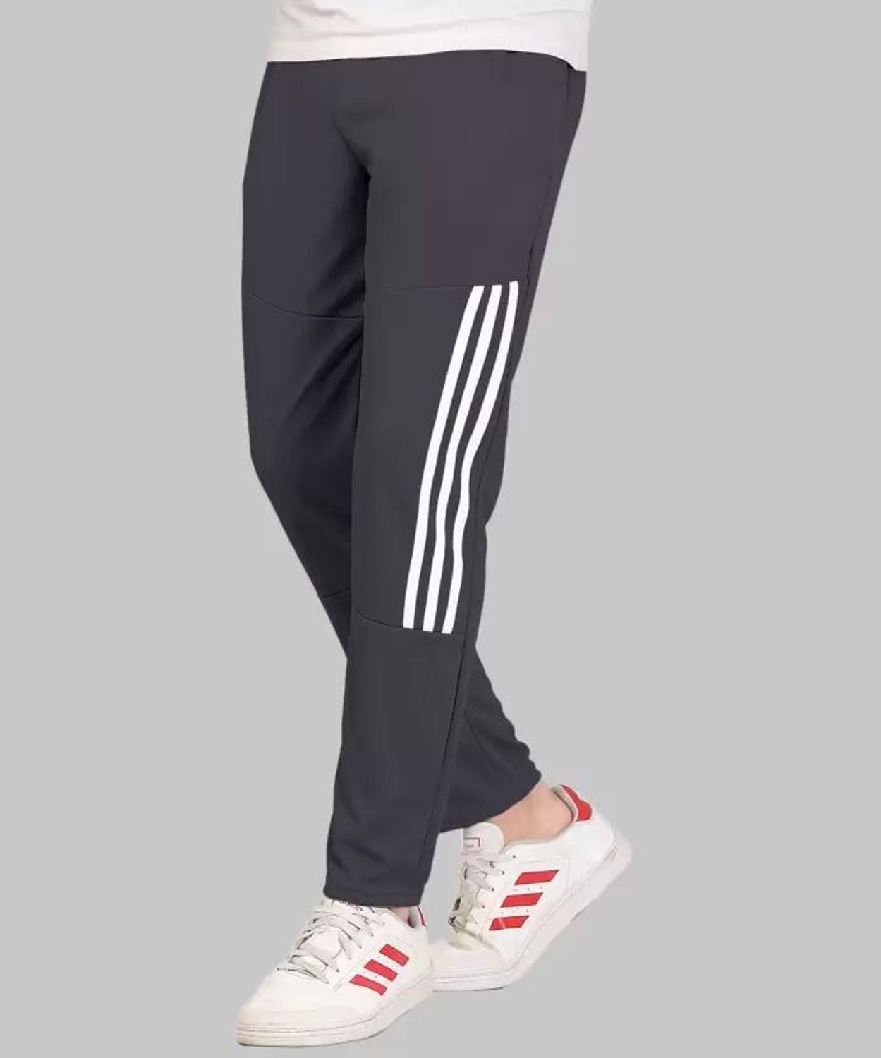 Image of GLALUZY Striped Men Black, Grey, White Track Pants