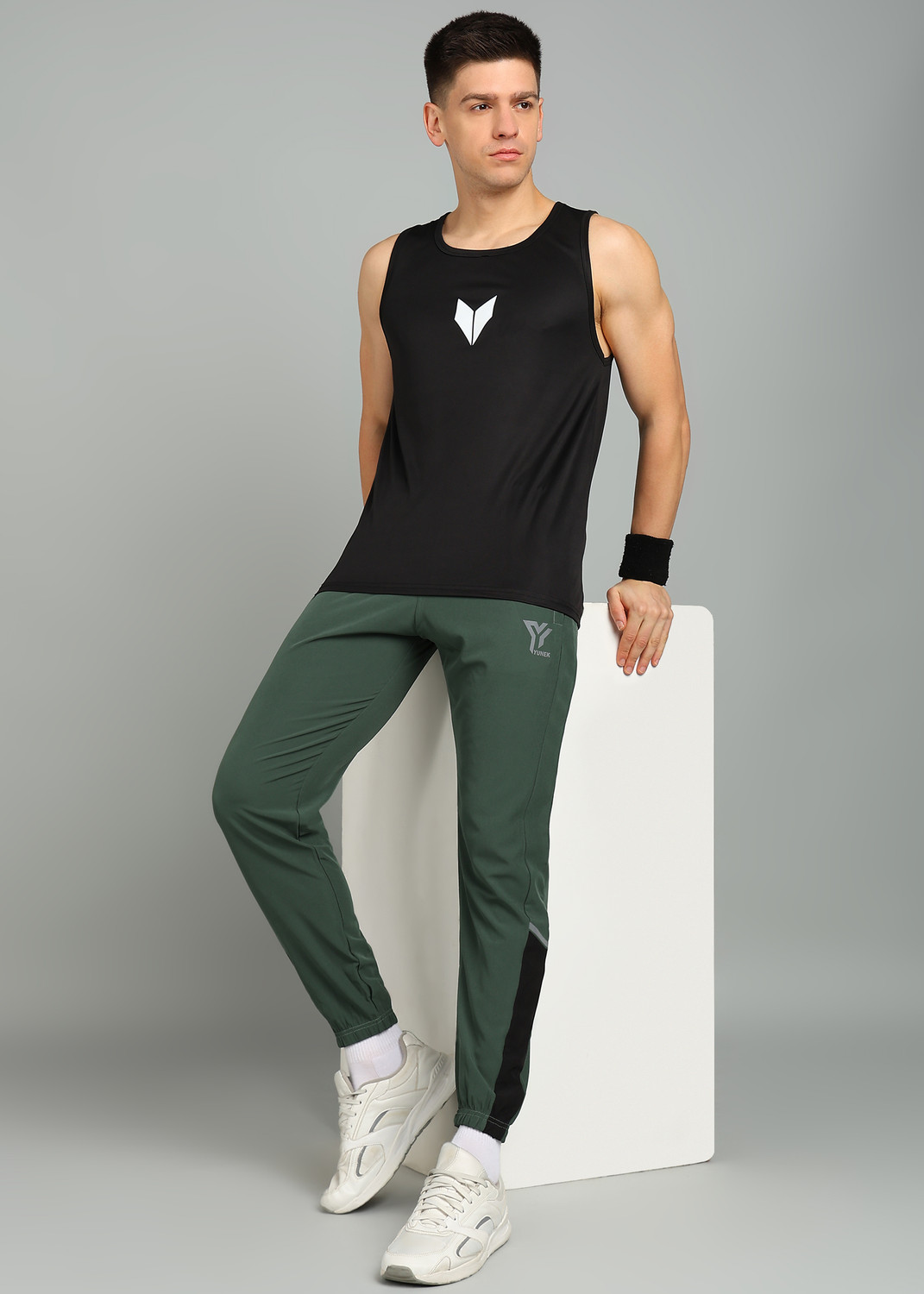 Image of YUNEK Solid Men Green Track Pants