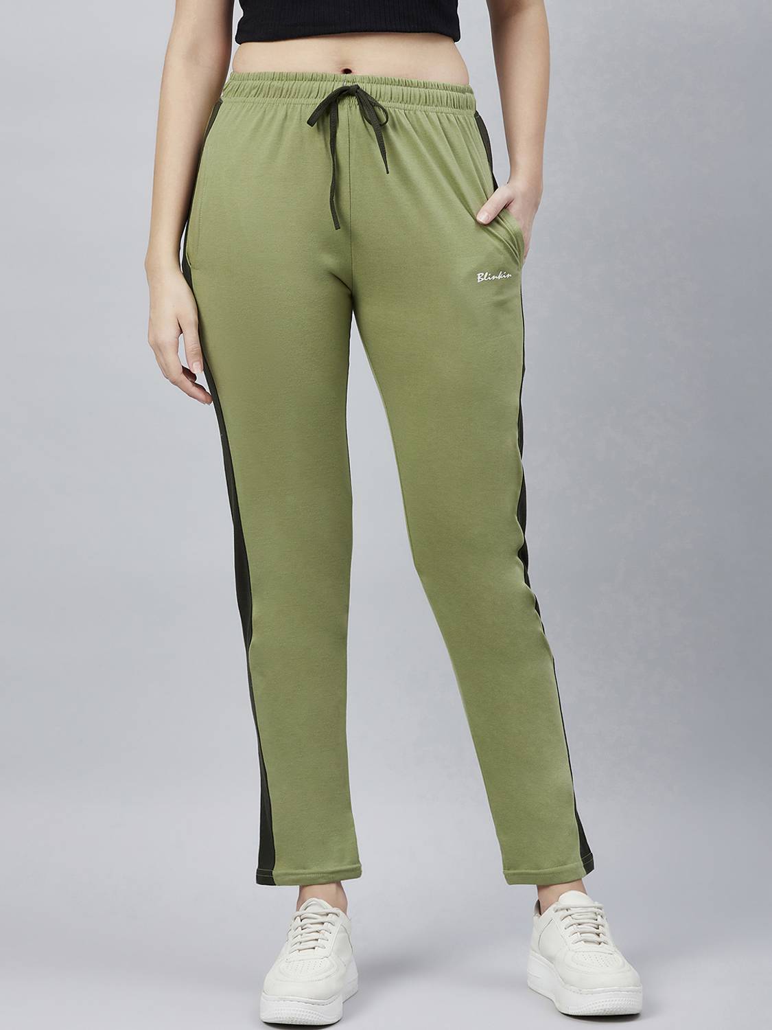 BLINKIN Striped Women Olive Track Pants