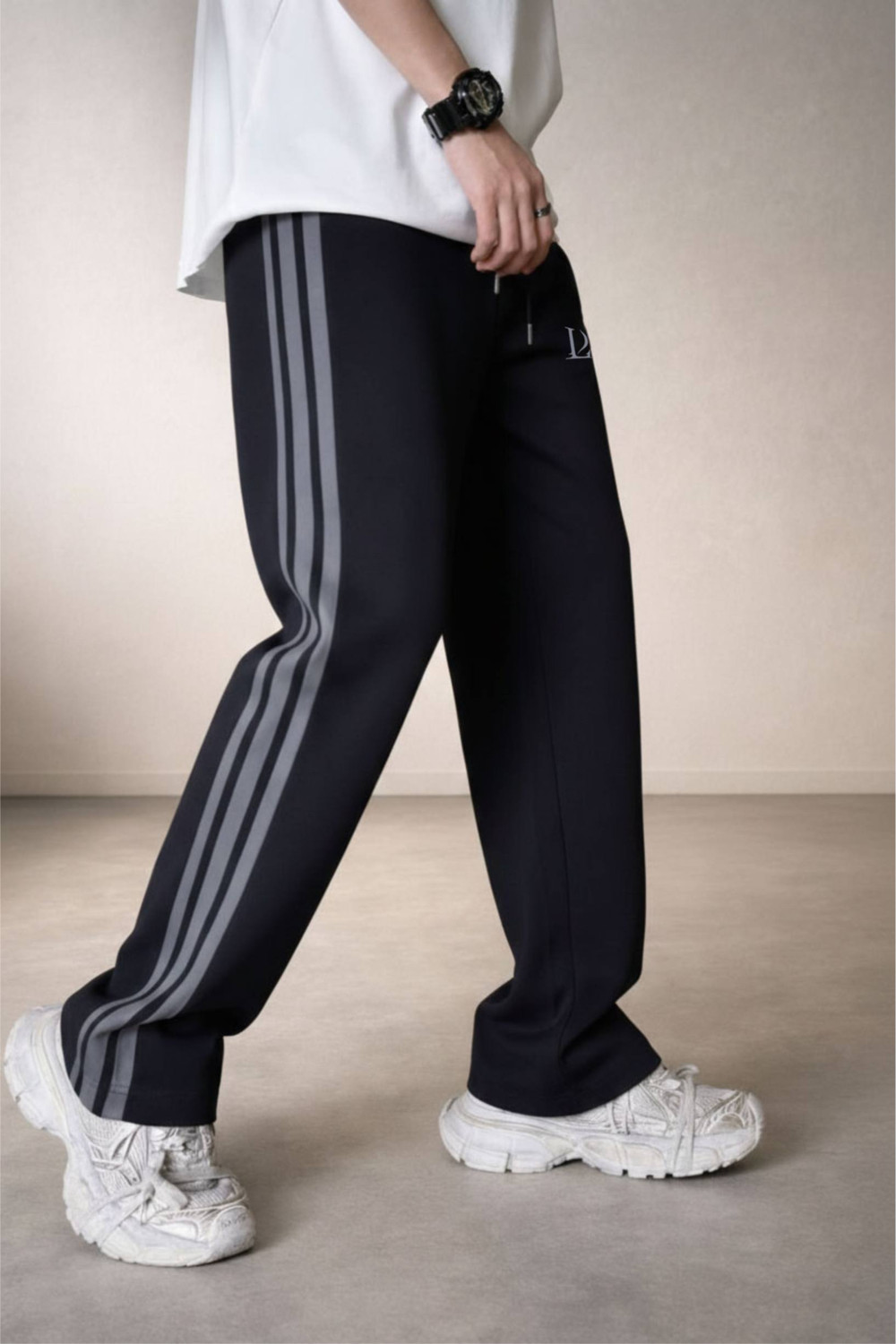 Image of LOTHRIC Striped Men Black Track Pants