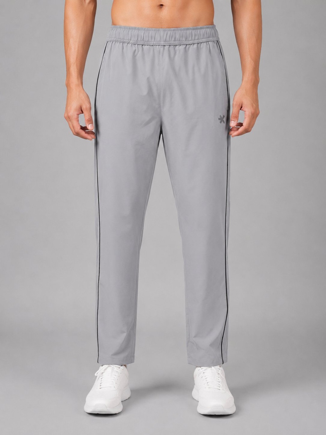 Image of HRX by Hrithik Roshan Striped Men Grey Track Pants