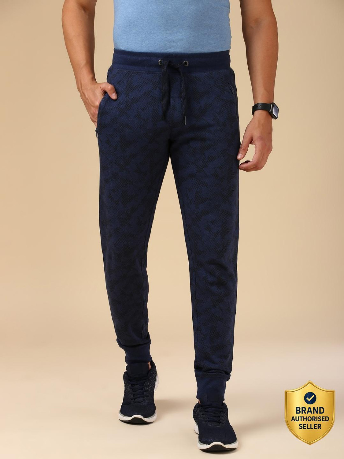Image of VAN HEUSEN Printed Men Blue Track Pants
