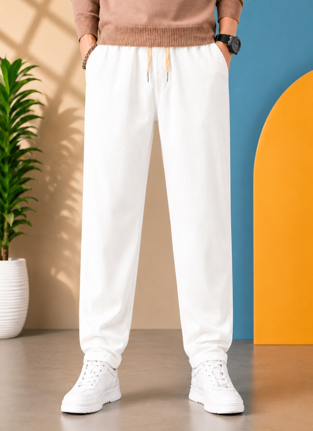 Image of sxxl.in Relaxed Men White Trousers