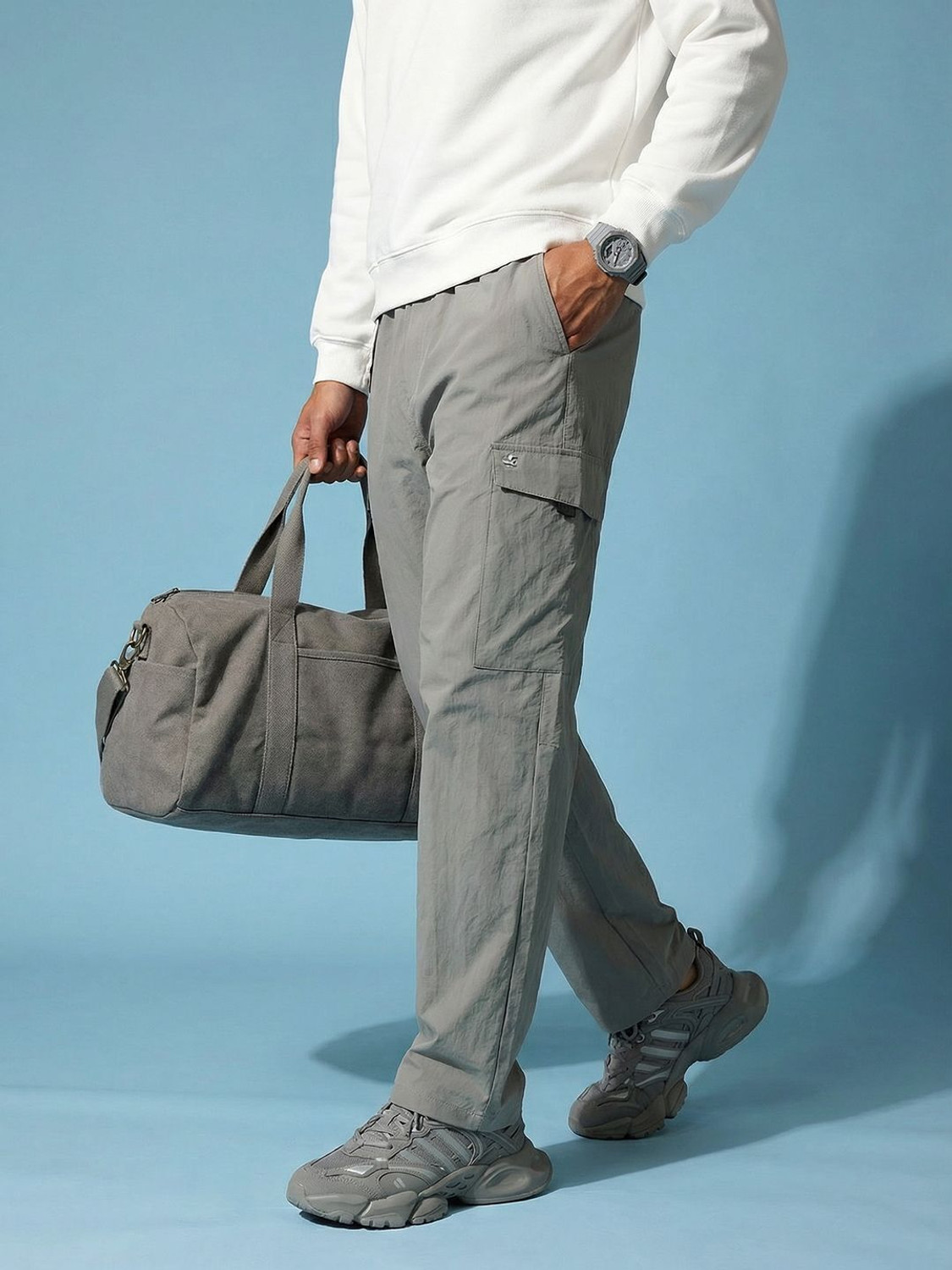 Image of HRX by Hrithik Roshan Solid Men Grey Track Pants