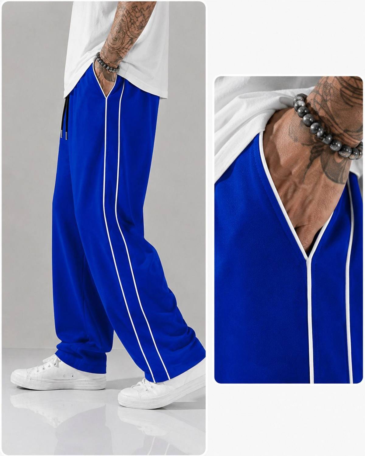 MODESHIFT Striped Blue Track Pants - Image 2