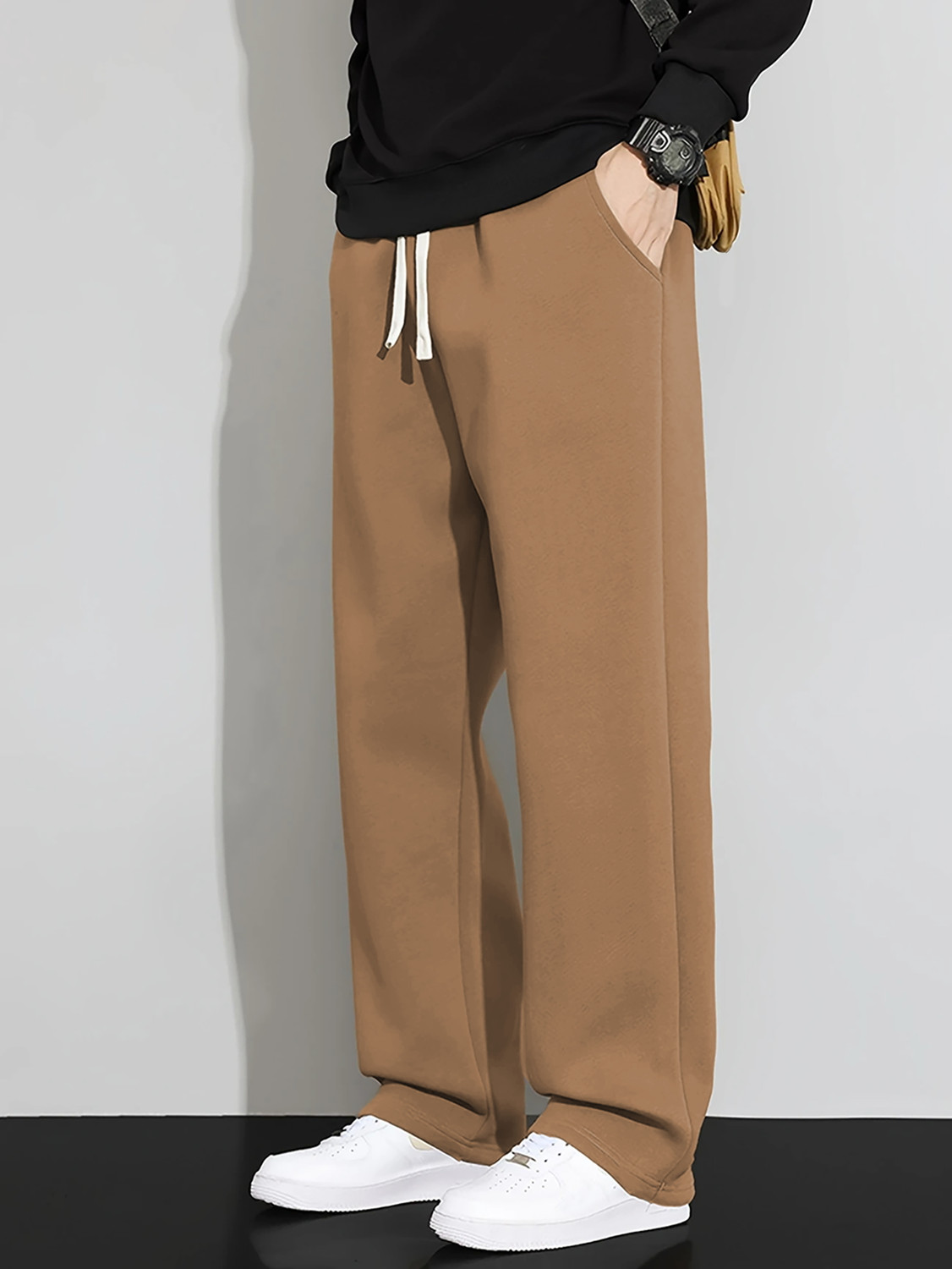 Image of JexPuti Solid Men Brown Track Pants