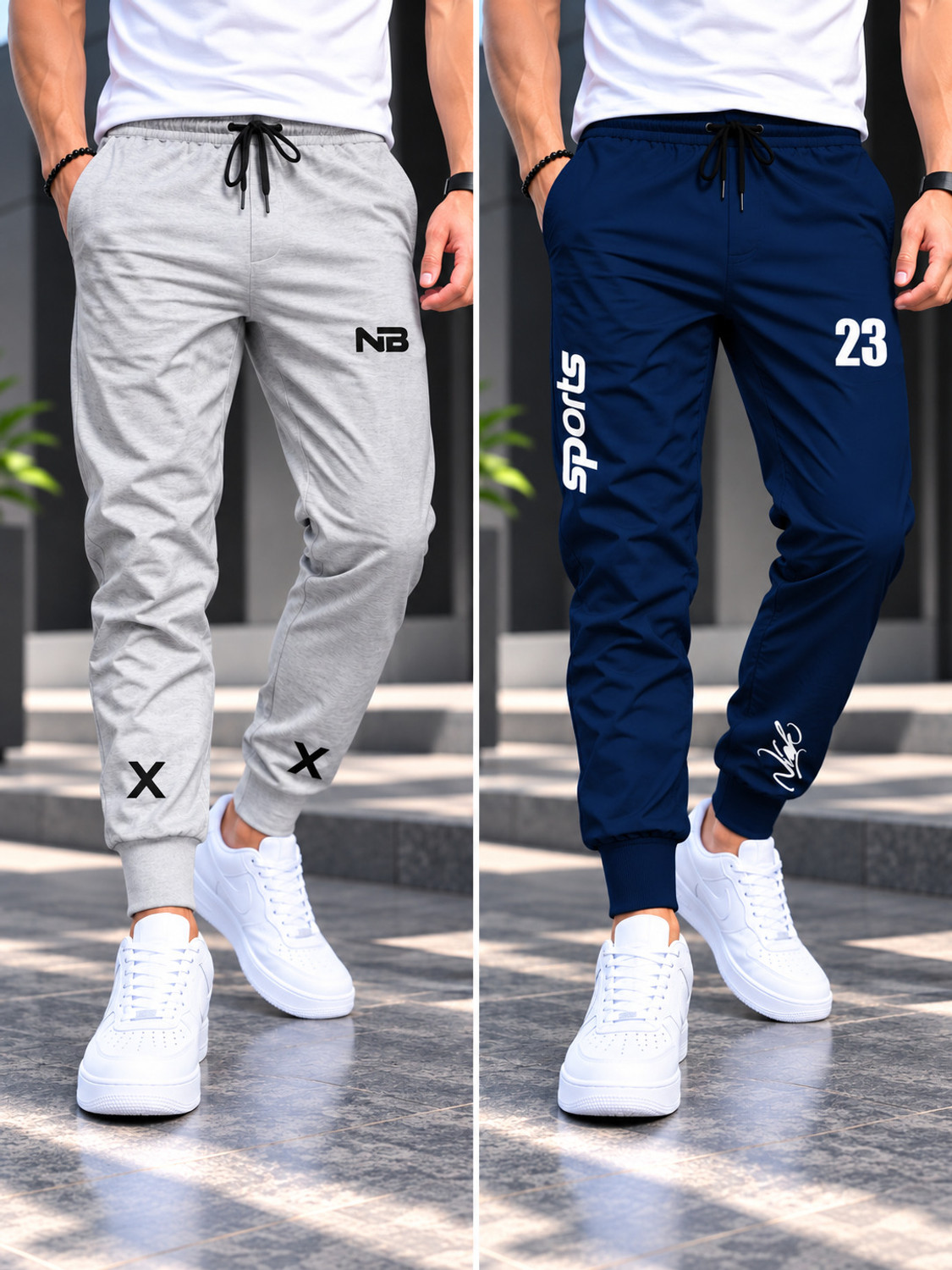 Image of NB NICKY BOY Men Printed Dark Blue, Grey Track Pants