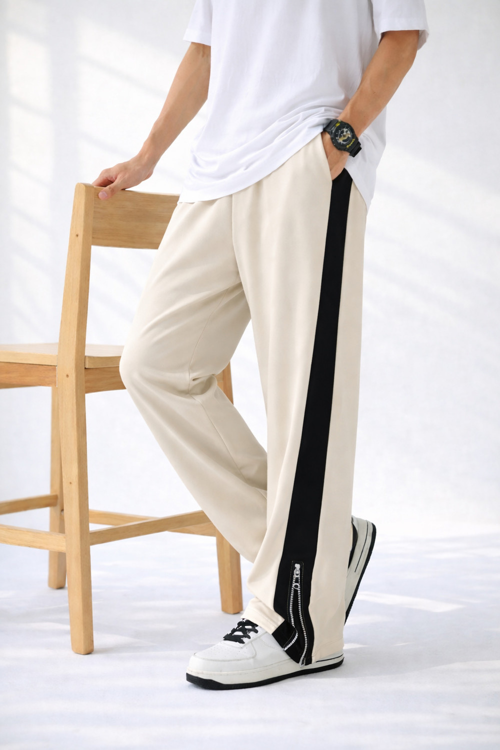 Image of Vontade Striped Men Beige Track Pants