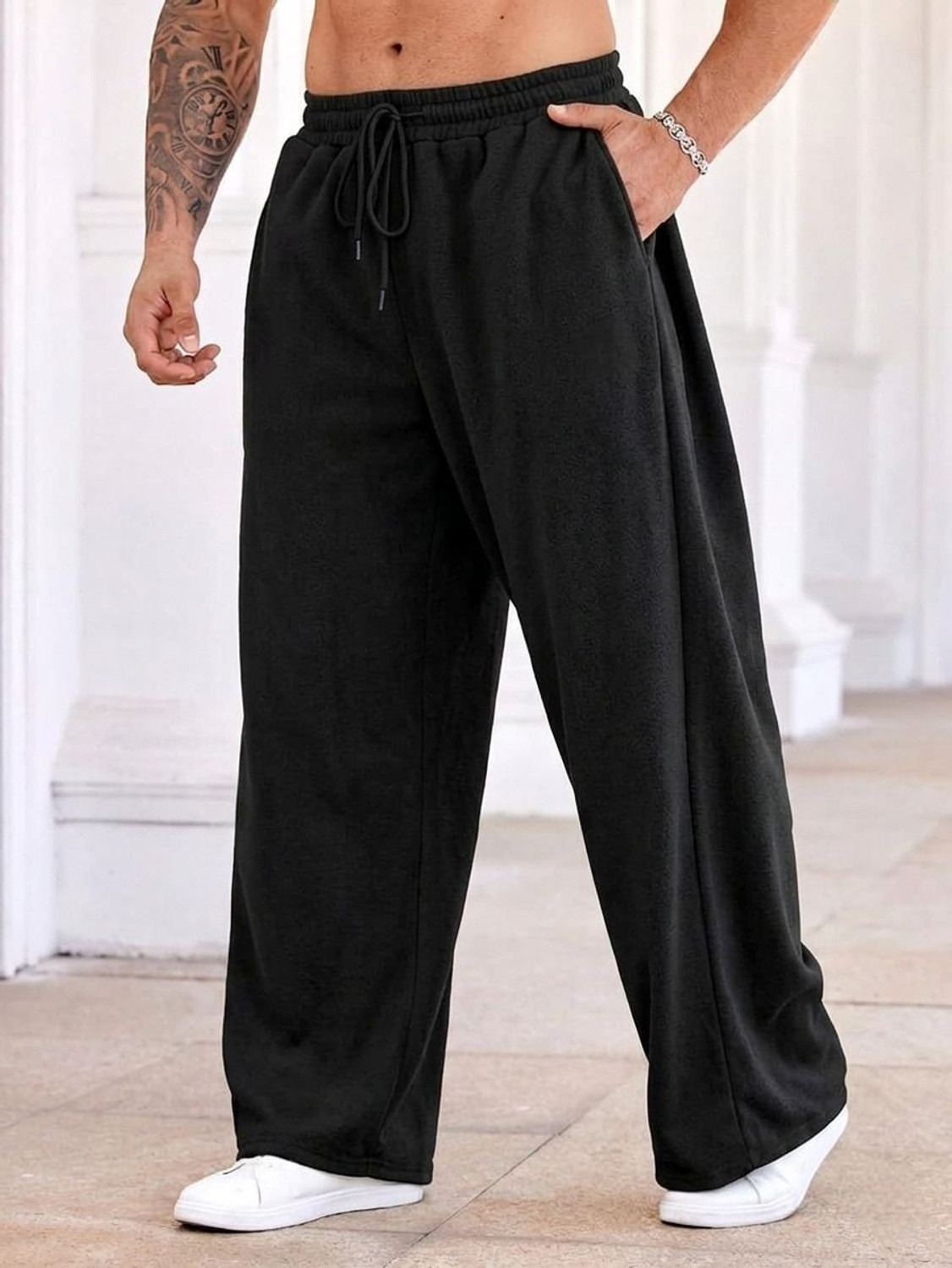 Image of FLYcollection Striped Men Black Track Pants