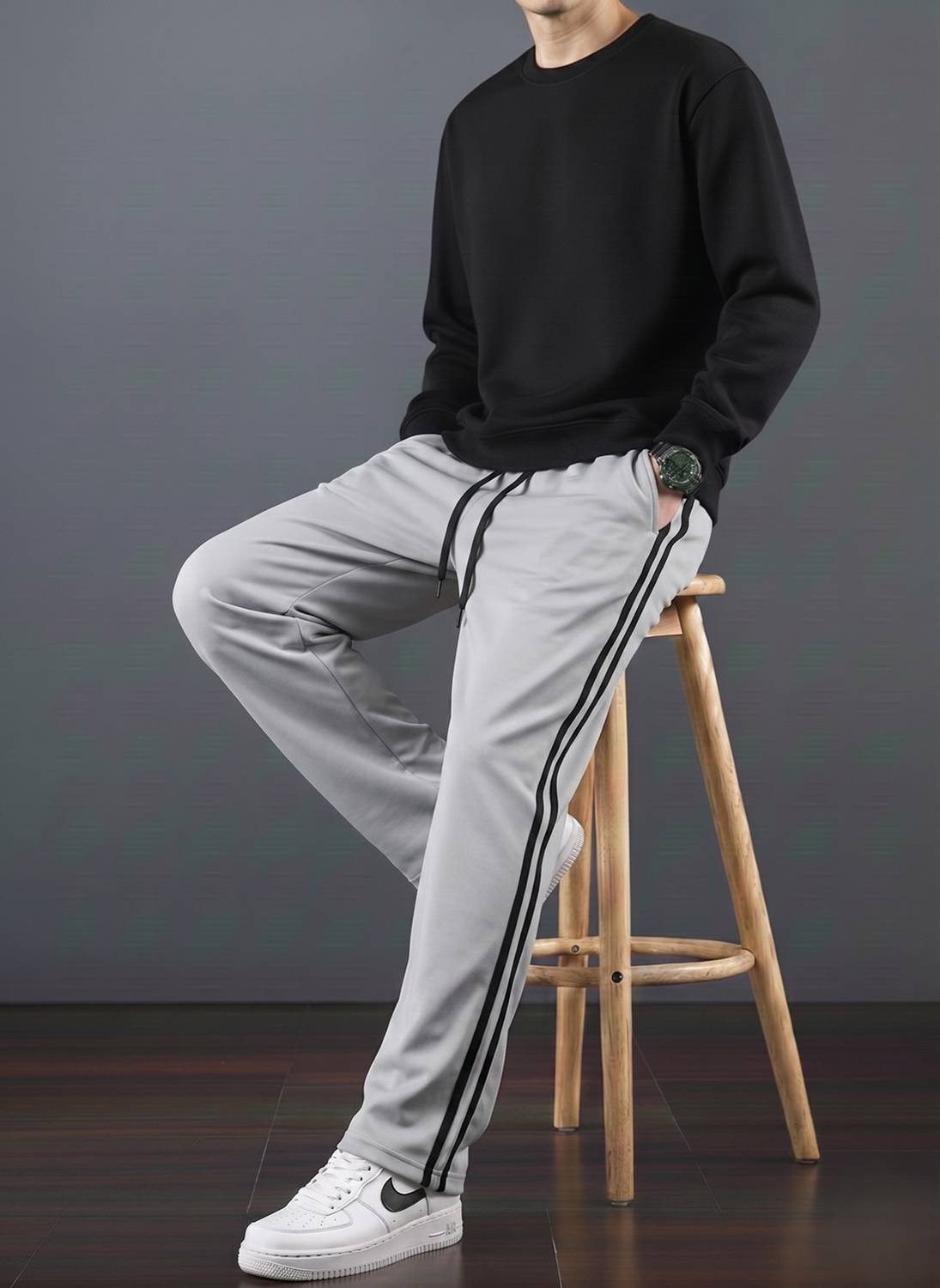 Z6W Grey Striped Men Track Pants - Image 5
